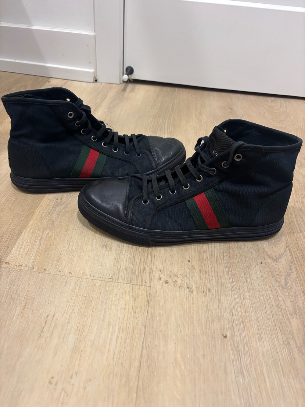 Gucci Black High-Top Sneakers with Red & Green Stripe